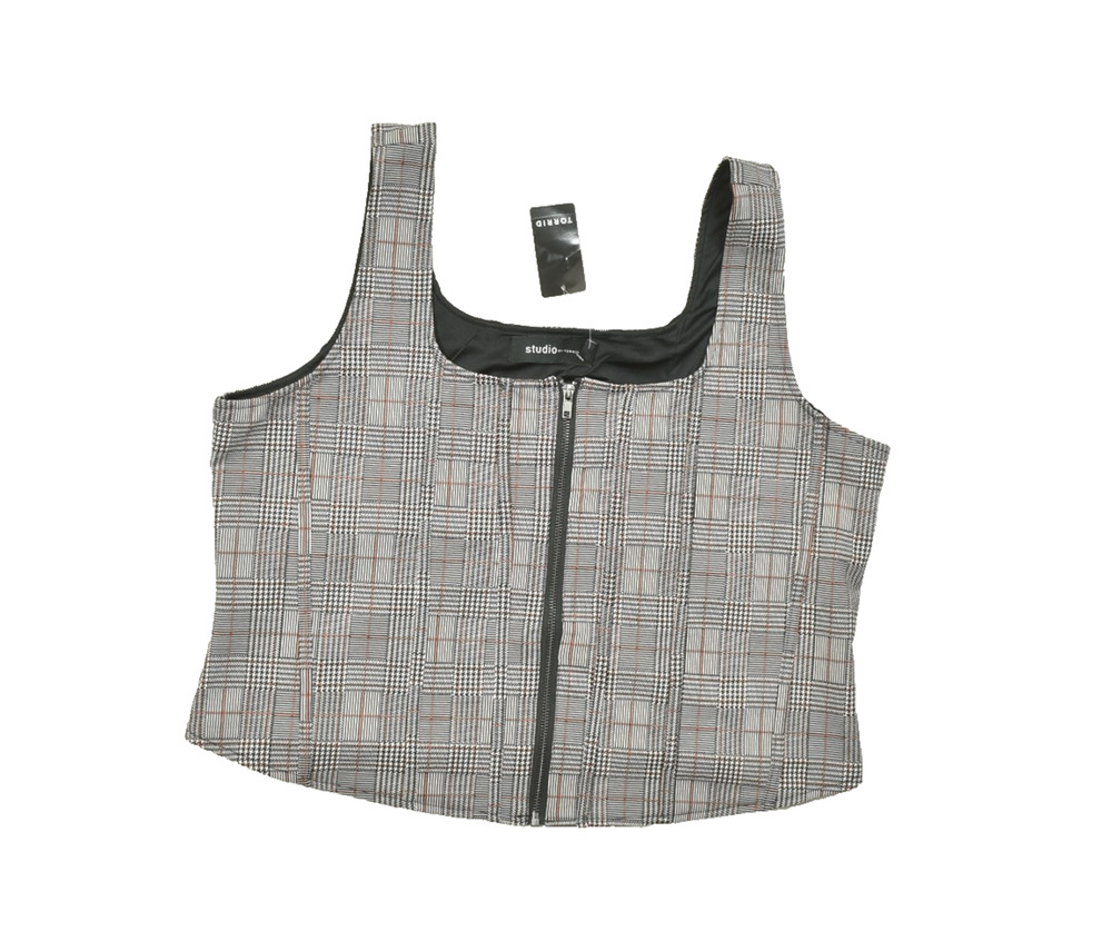 Torrid Studio Plaid Double Knit Zip Front Corset Top Plus Size 2 (18-20) NEW